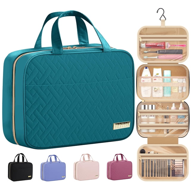 Neceser de viaje HOTOR con gancho para colgar, impermeable, color verde azulado