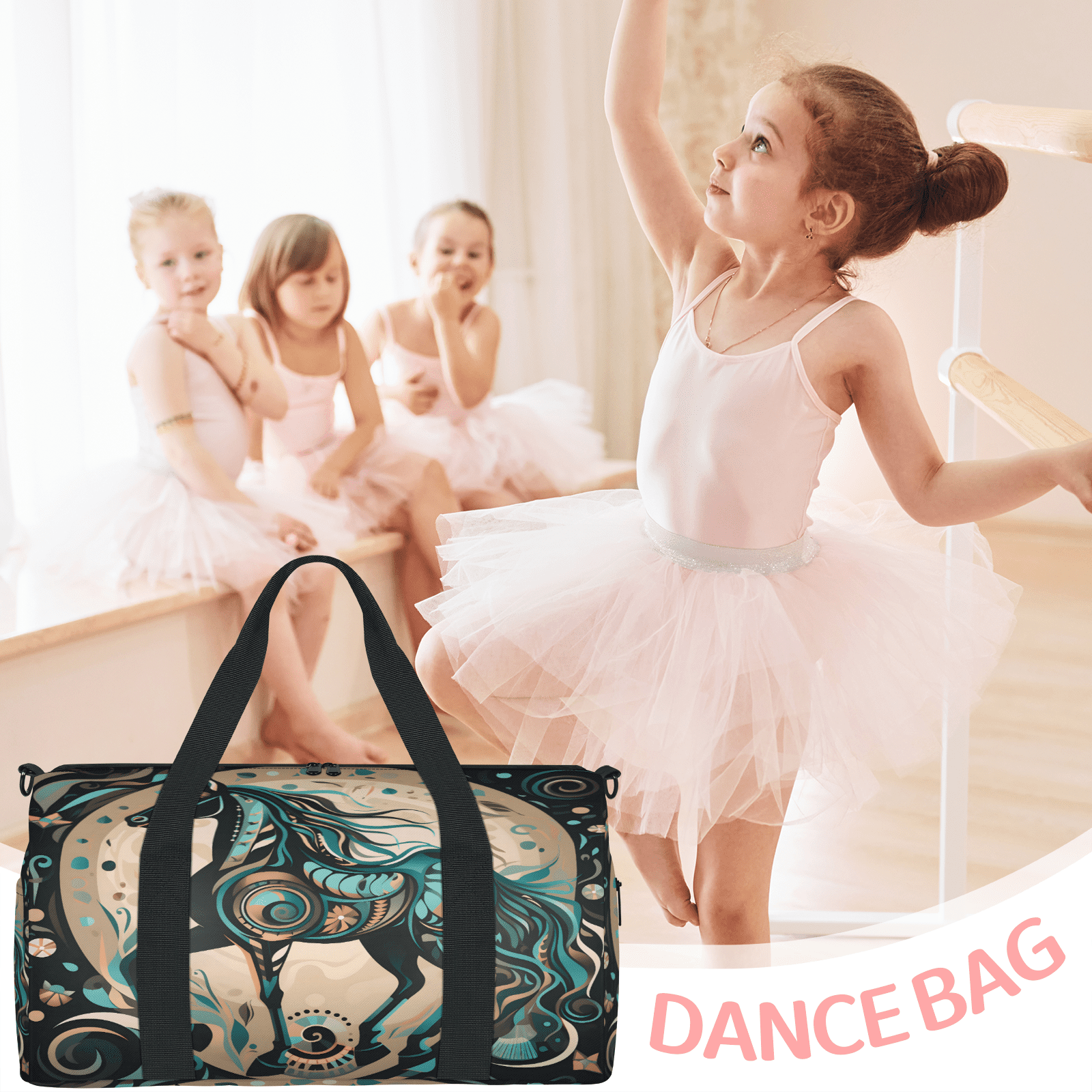 Herdesigns Ethnic Horse Gym Bag for Women, Duffle Bag for Travel Sport, Lightweight Waterproof Carry on Weekender Overnight Dance Yoga Workout Bags