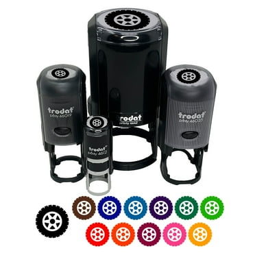 Wheel Tire Icon Self-Inking Rubber Stamp Ink Stamper - Black Ink - Mini 1/2 Inch