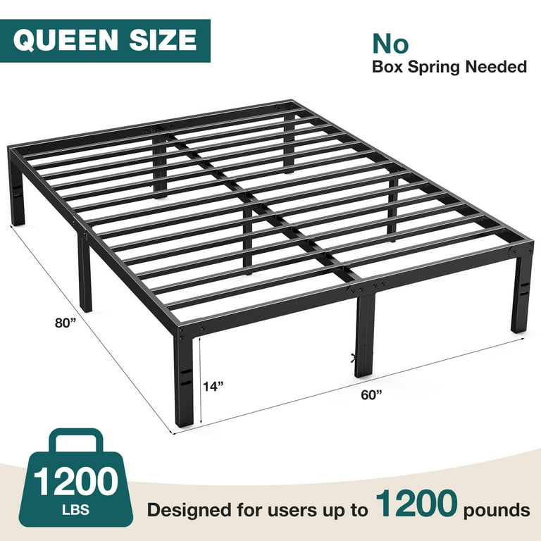 ZUNMOS Queen Bed Frame, Heavy Duty Metal Platform with Storage Space Under Frame, 14 Inches No Box Spring Needed Queen Size Bed Frame, Black