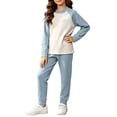 thumbnail image 2 of Hduncf Girls 2 Piece Thermal Sets ColorBlock Long Sleeve Shirt Elastic High Waist Pants Kids Fall Casual Cute Athletic Outfits Blue 12-13 Years, 2 of 8