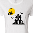thumbnail image 4 of Inktastic Halloween Haunted House Witch and Bats Women's T-Shirt, 4 of 5