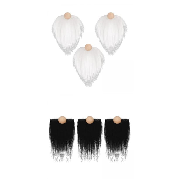 6 bolas de madera sin terminar de barbas de gnomo precortadas hechas a mano, suministros para manualidades. En blanco y negro