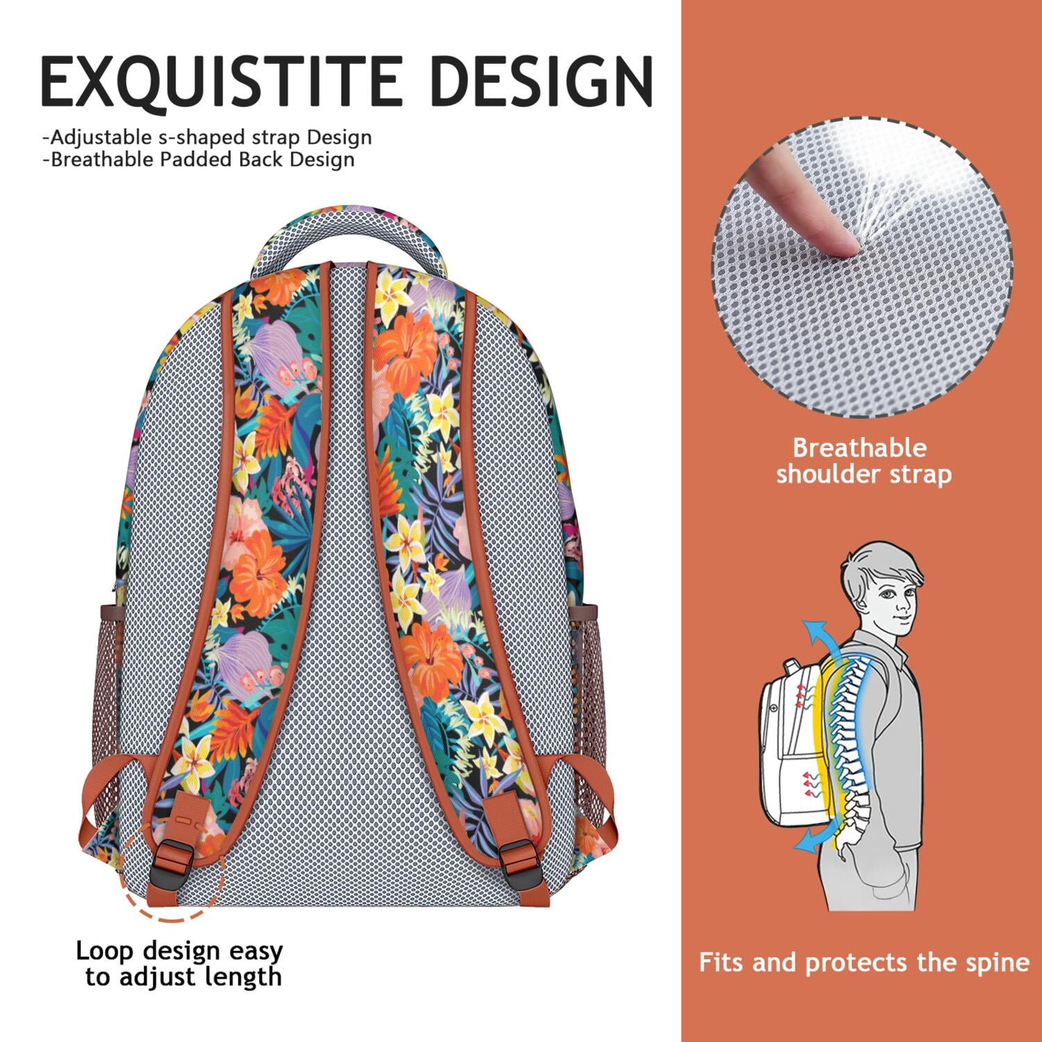 Vintage Botanical Print Backpack - Waterproof Lightweight Student Backpack