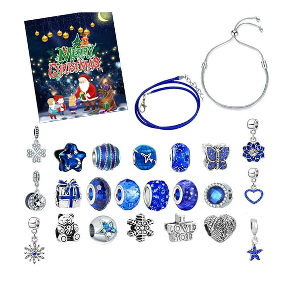 Acahhotxx Girls Advent Calendar, Christmas Charm Necklace Bracelets Making Kits 22Beadsand 2Chain for Crafting Enthusiasts