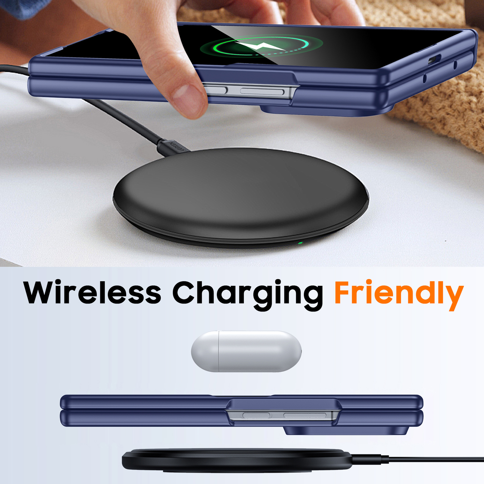 Vizvera for Samsung Galaxy Z Fold 7 Case with Hinge Protection,Screen Protector,Ultra-Thin Skin Feel Translucent Frosted,Wireless Charging,Shockproof Cover-Blue
