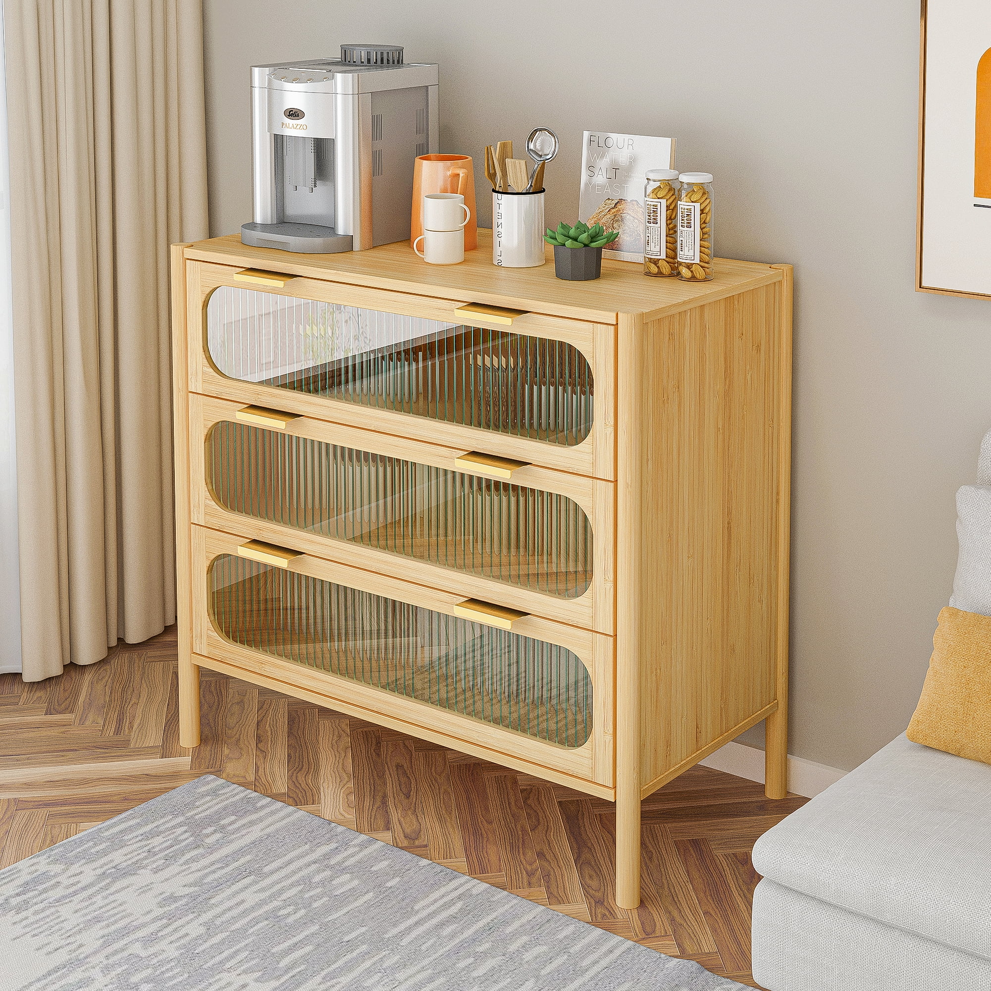 Resenkos Mid Century Modern Bamboo Dresser, Accent 3 Drawer Chest for Bedroom, Living Room, Natural Resenkos Mid Century Modern Bamboo Dresser, Accent 3 Drawer Chest for Bedroom, Living Room, Natural
