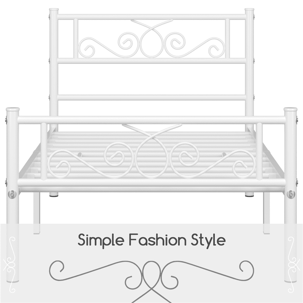 Fullfurnique Metal Platform Bed Frame with Scroll Headboard and Footboard, Full, White