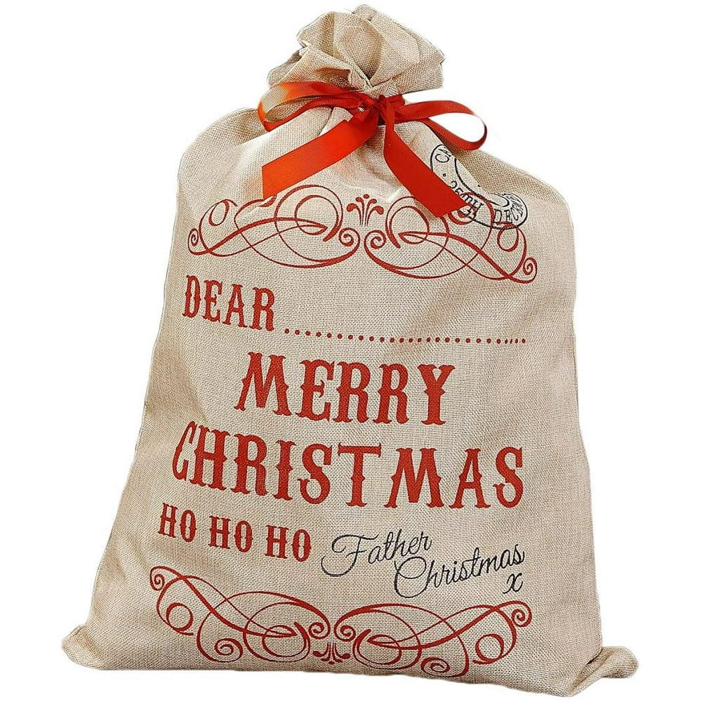 Giftcraft Large Decorative Burlap Christmas Bag with Drawstring for