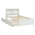 thumbnail image 4 of Twin Size Platform Bed with Trundle, Twin Platform Bed with Bookcase Headboard and Twin Pull Out Trundle Bed, Wooden Bed Frame with Storage Shelves, No Box Spring Needed, White, 4 of 6