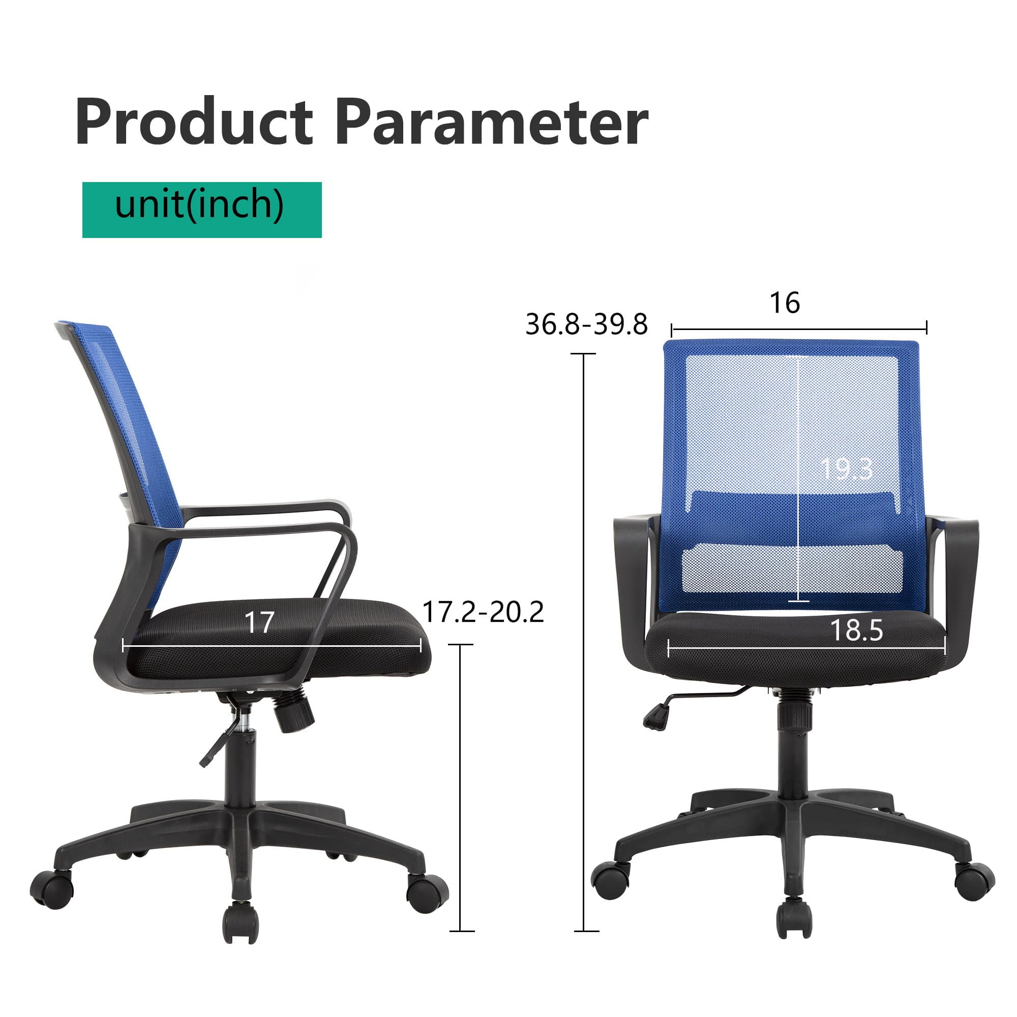YRLLENSDAN Mesh Office Chair with Wheels Rolling Desk Chair with Arms Mesh Computer Chair for Adults Conference Room Chair Study Chair Adjustable Height,Blue
