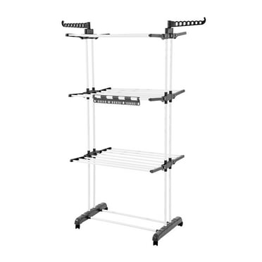 KFFKFF 4-Tier Clothes Drying Rack, Sturdy Laundry Drying Rack with Wheels and 24 Rods, Wings Foldable, Clothes Hanger for Indoor and Outdoor