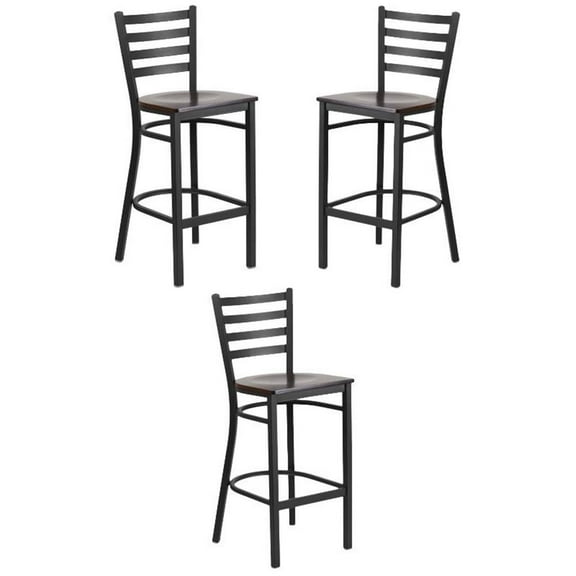 Home Square Metal Restaurant Bar Stool in Black & Walnut - Set of 3