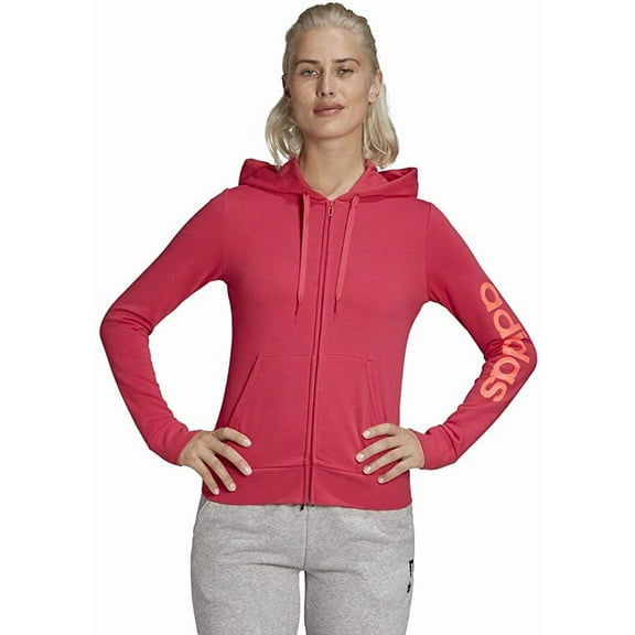 adidas womens Essentials Linear Hoodie Power Pink/Signal Pink X-Large