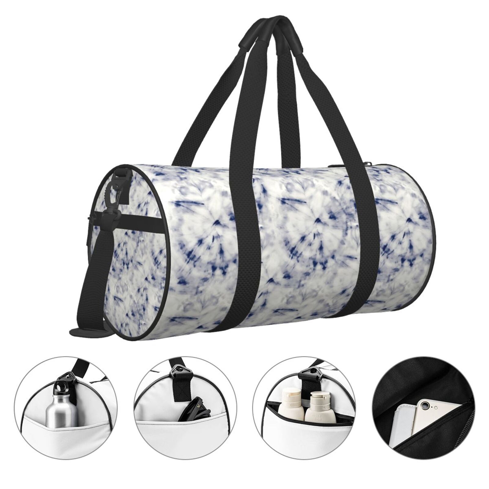 Vsdgher Indigo Tie Dye 45L Foldable Duffel Bag, Sports Gym Bag,Overnight Bag, Portable Weekender Bag for Airplanes