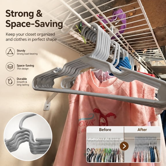 18 Pack Kids' Hangers, Durable Plastic Clothes Hangers for Baby Toddler Kids Clothing, Non-Slip Notched Design, Space-Saving Child Size Hangers for Shirts, Pants, Coats and Dresses