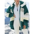 thumbnail image 2 of Womens Fuzzy Fleece Jacket Hooded Color Block Patchwork Cardigan Coats Outerwear with Pockets XL Green Female, 2 of 5