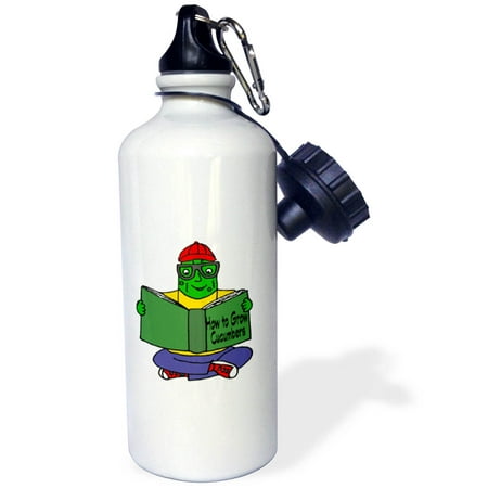 

3dRose Funny Pickle Reading How to Grow Cucumbers Book - Water Bottle 21-ounce