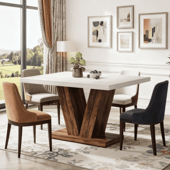 Fnova 47.24" Rectangular Farmhouse Dining Table, Wood Coffee Table for 4 People, Modern Kitchen Table for Dining Room, White Brown (Chairs Not Included)