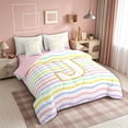 thumbnail image 2 of meiyoeat Glitter Letter J Full Size Bedding Sets for Girls Kids, Rainbow Initial Full Size Bed in a Bag, Pastel, Pink Reversible, 7-Piece, 2 of 6