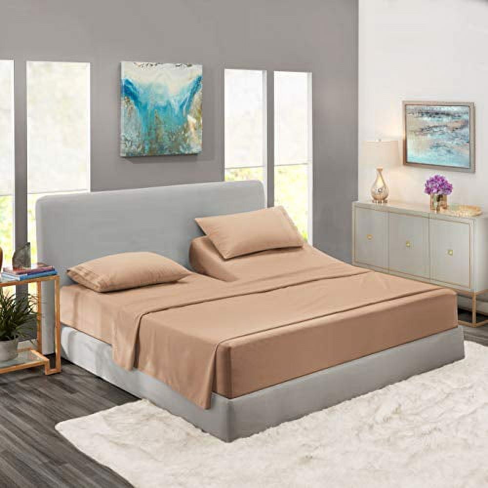 Clara Clark 6 Piece 1800 Microfiber Collection Bed Sheet Set, Deep Pockets Fitted Sheet, Flex-Top King, Taupe Sand