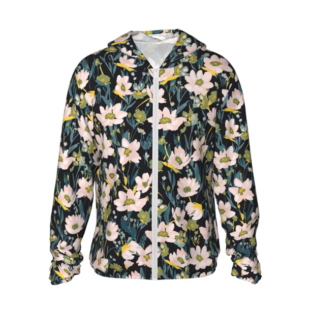 Fotbe Flowers Chaqueta con Protección Solar UPF 50+ para Hombre y Mujer, Camisa con Capucha y Bolsillos-Large