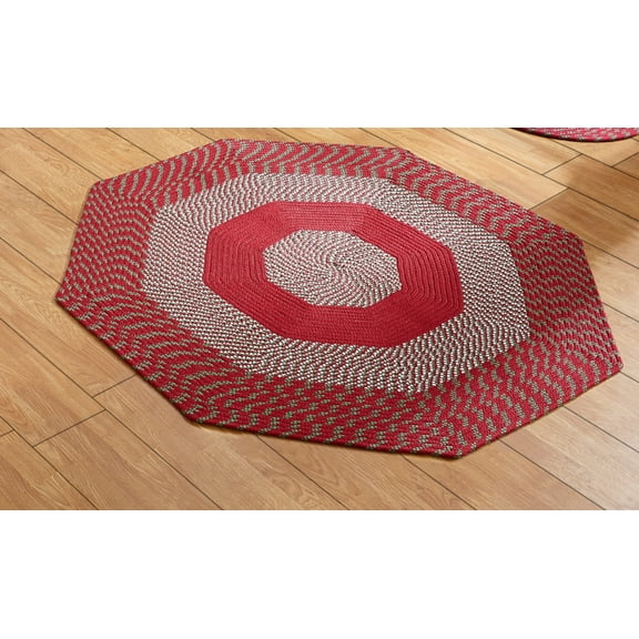 Better Trends Octagonal Braided Rug, 48" Diameter, Reversible Indoor Accent Rug for Kitchen or Entryway, Stain-Resistant 100% Polypropylene, Newport Collection – Barn Red