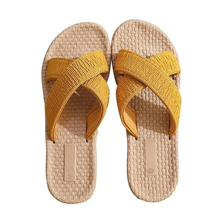 Zanvin Womens Sandals Clearance Women Shoes Summer Beach Sandals Slippers Imitation Hemp Rope Travel Flat-bottom Shoes  Yellow  40