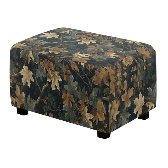 Xixirimido Vintage Forest Camo Pattern Ottoman Cover Rectangle Storage Ottoman Slipcover Stretch Footrest Stool Covers with Elastic Band for Rectangle and Square Ottoman, Large