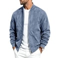 thumbnail image 2 of FRSASU Men's Faux Suede Bomber Jacket Zip‑Up Ribbed Collar Casual Lightweight Outerwear with Side Pockets Light Blue, 2 of 8