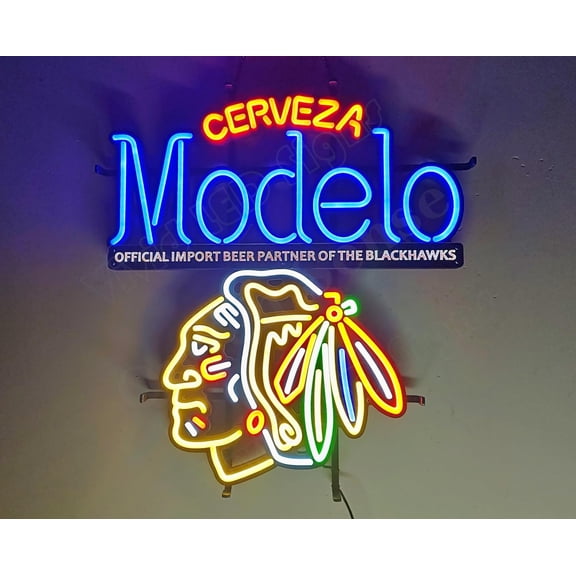 Queen Sense 24"x22" Custom For Chicagos Sports League Blackhawks Modelos Cerveza LED Sign Light Neon Signs With Dimmer Party Home Wall Decor Lights W124MECCBHY-XLED