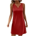 thumbnail image 2 of Up to 30% off Summer Dress, Women's Casual Solid Color V-Neck Pullover Short Sleeved(Red,S), 2 of 8
