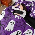 thumbnail image 4 of Manfei Ghost Bedding Queen Size for Teens, Gothic Spider Web Bed Set, Purple White Reversible Bedding Sets Queen Size, Ultra Soft Room Decor, 7 Pieces, 4 of 7