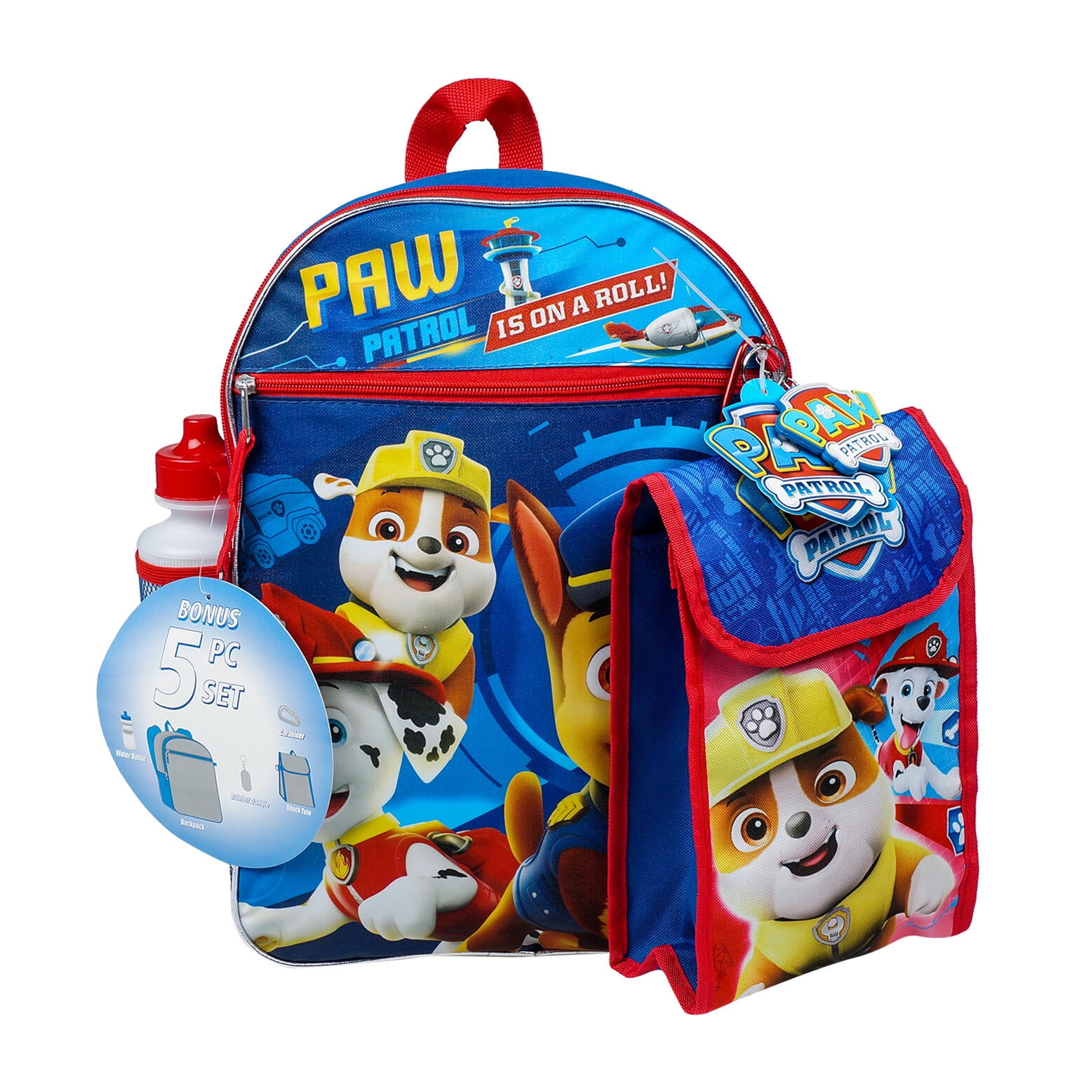 Paw Patrol 16' Backpack 5pc Set with Lunch Kit, Bottle, Pencil Case & Carabiner(assorted style)