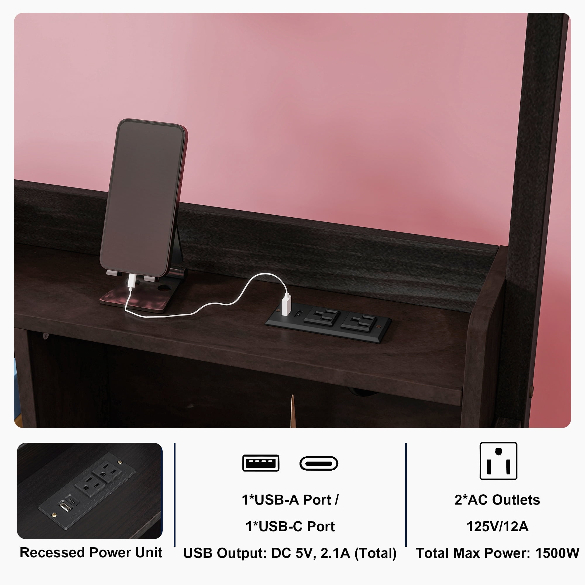 Leumius Twin Size House Floor Bed with Storage Shelves,Built-in LED Lights & Charging Station,Pine Wood Floor Bed Frame with Safety Guardrails for Kids Bedroom Espresso
