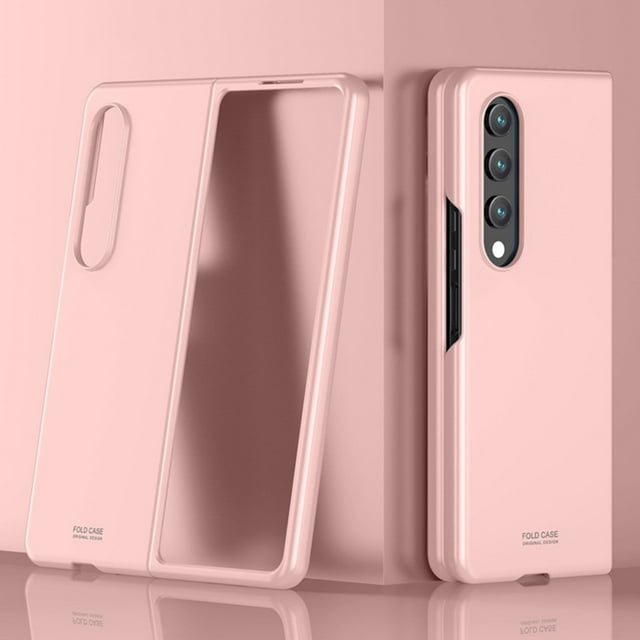 Compatible pour Galaxy Z Fold 4 Étui de Téléphone PC Couleur Unie avec Anneau de Protection en Métal Intégré pour Résistant aux Chocs et aux Rayures