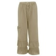 thumbnail image 3 of ICQOVD Women Pants Clearance Women Plus Size Solid Cotton Linen Casual Ruffled Loose Pocket Pants Rollbacks Khaki, 3 of 9