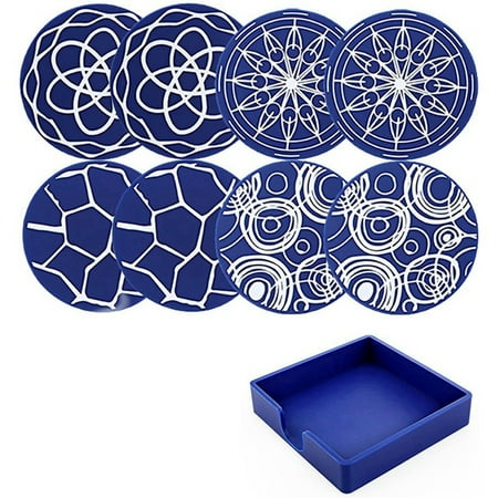 

8Pcs Round Printed Anti- Coasters Silicone Coasters Heat Resistant Wine Glass Drink Coasters Tabletop Protection