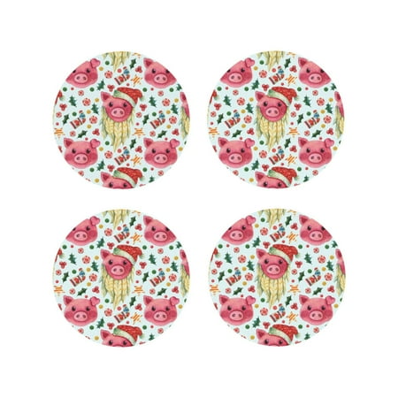 

Tideii Christmas Cute Pigs for Leather Coasters 4 Pieces Anti-fouling and Anti-scalding Decorative Coasters Suitable for Restaurants Kitchens Coffee Shops-Round Shape