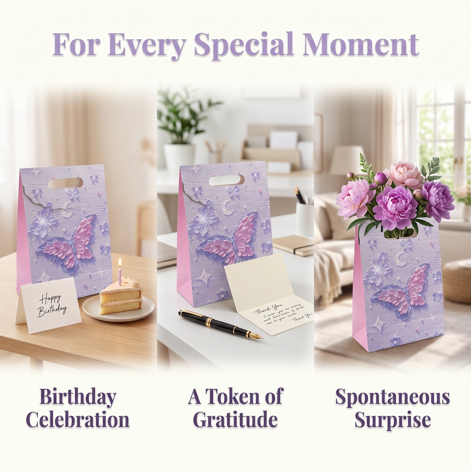 Unique Bargains Thickened Gift Bags with Comfortable Handles Butterfly 5.9" x 2.8" x 8.3"
