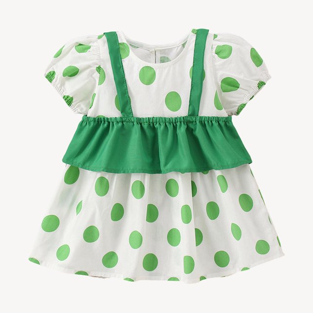 PEASKJP Robe à Manches Courtes for Girl Printemps Été Col Rond Manches Courtes Ourlet Superposé Robes Maxi Fluides, Vert 5