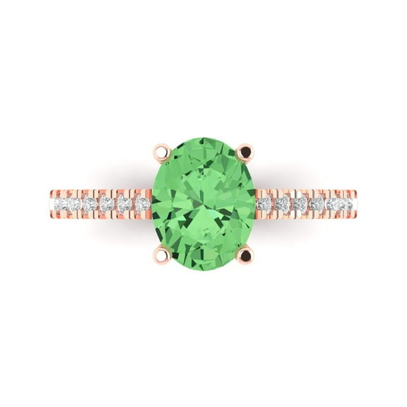 Clara Pucci 14K Rose Gold 2.21ct Green Solitaire with Accents Ring