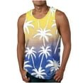 thumbnail image 2 of BiZtdJrK Lightning Prime Today, Mens Beach Tank Tops Summer Causal Crewneck Hawaiian T-Shirt Sleeveless Palm Trees Print Graphic Tee Shirt Vacation Outfits Green M, 2 of 5