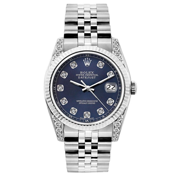 Pre-Owned Rolex Datejust 26MM 6916 Blue Diamond Dial Fluted Bezel Stainless Steel Jubilee Bracelet