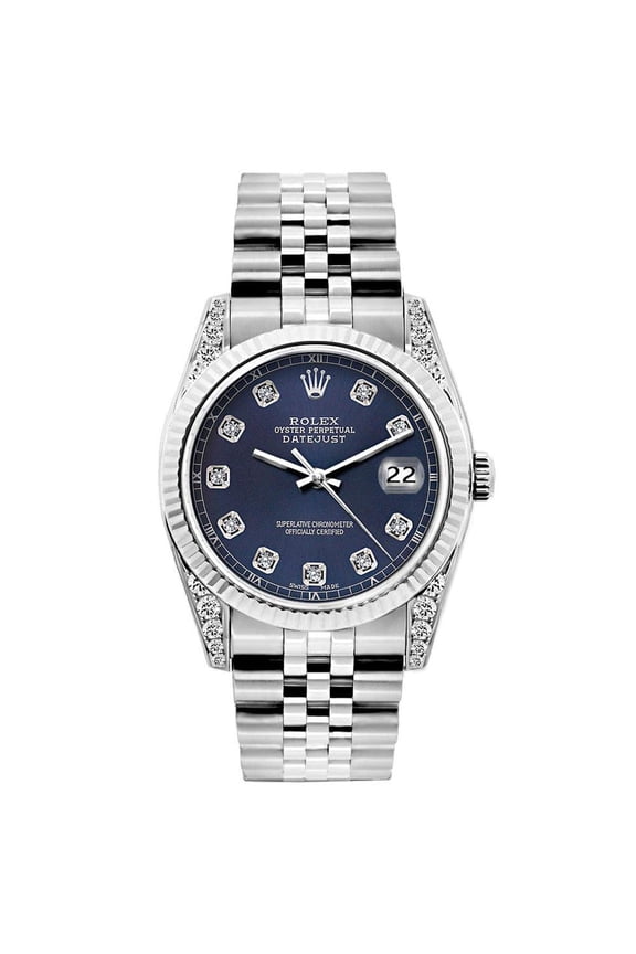 Pre-Owned Rolex Datejust 26MM 6916 Blue Diamond Dial Fluted Bezel Stainless Steel Jubilee Bracelet