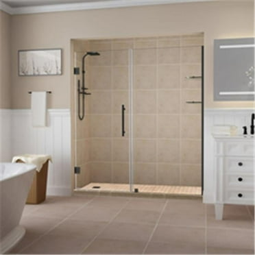 Belmore GS 62.25-63.25 x 72 in. Frameless Hinged Shower Door with Glass Shelves in Oil Rubbed Bronze