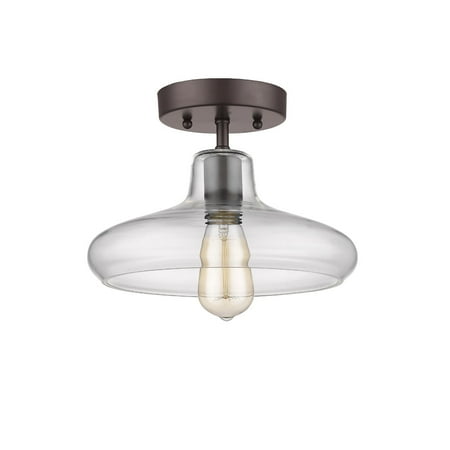 CHLOE Lighting DICKENS Industrial-style 1 Light Rubbed Bronze Semi-flush Ceiling Fixture 11" Shade