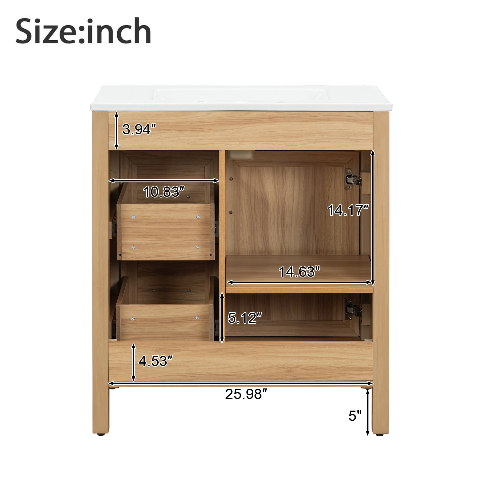 Harper & Bright Designs 30" Wood Bathroom Vanity with Sink, Bathroom Cabinet Freestanding with Drawers, Modern Bathroom Cabinet Freestanding with Adjustable Shelf, Acacia Wood