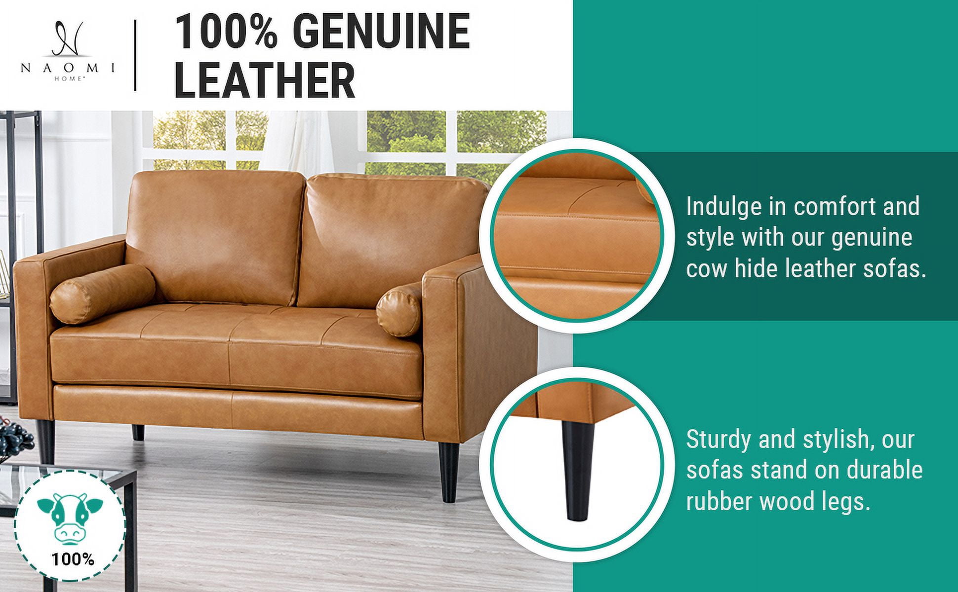 Modern Leather Loveseat in Black, Loveseat Sofa Couch for Bedroom, Living Room Furniture, Space-Saving 2 Seater Couch for Living Room, Bedroom, Apartment, Small spaces, Tan