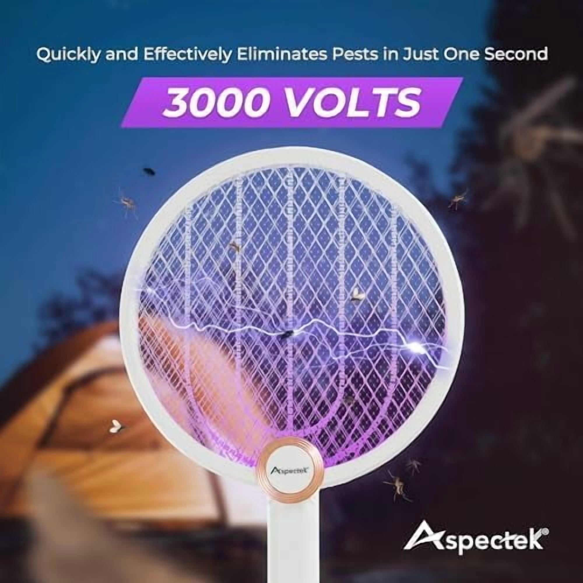 Aspectek 2-Pack Electric Fly Swatter, Portable and Foldable Mosquito Zapper Racket, Rechargeable Bug Zapper with Improved Battery Life and USB Charging Cable